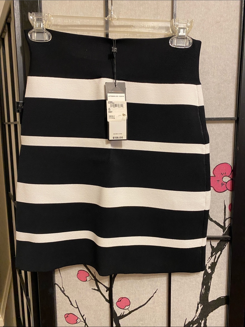 BCBGMaxAzria Black and White Striped Pencil Skirt